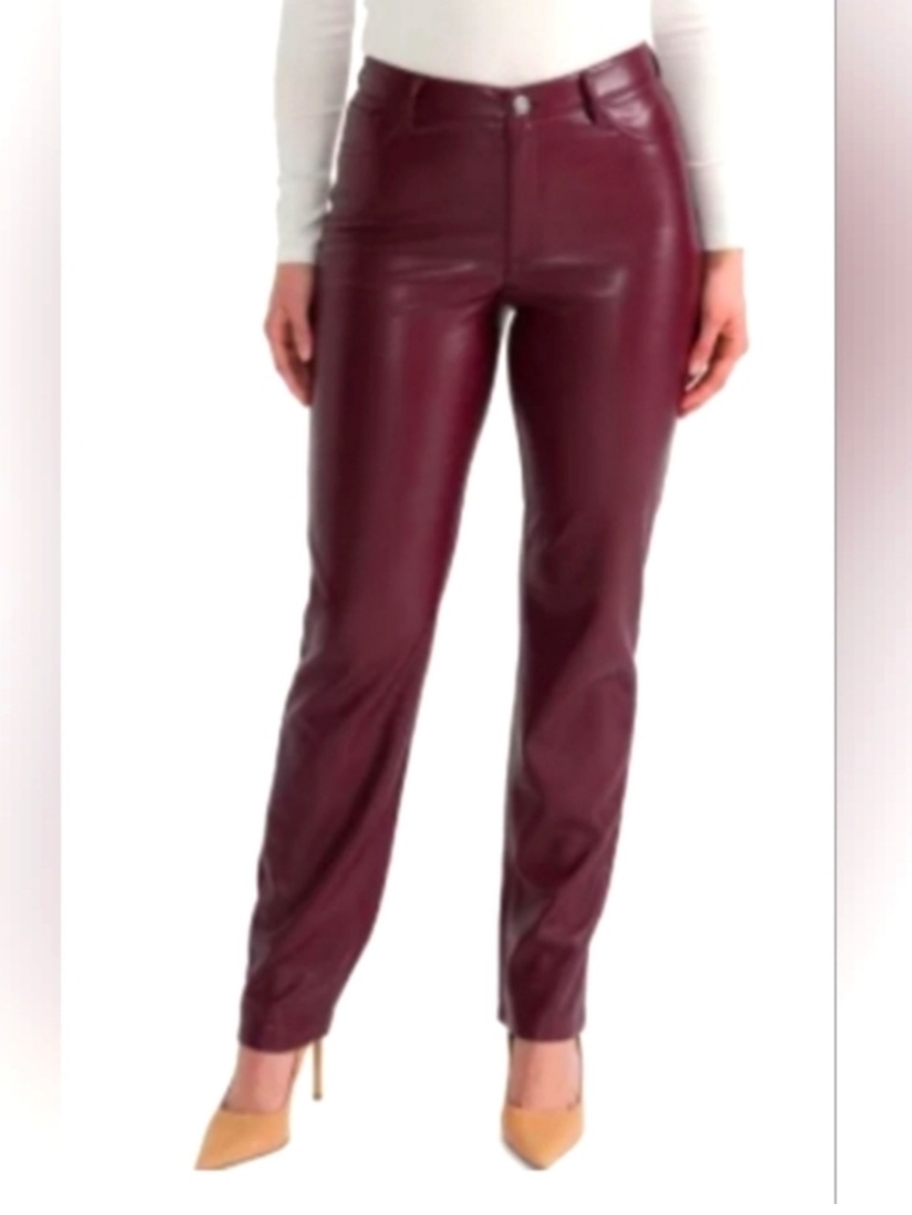 Joie Burgundy Faux Leather Straight Leg Pant Size 6